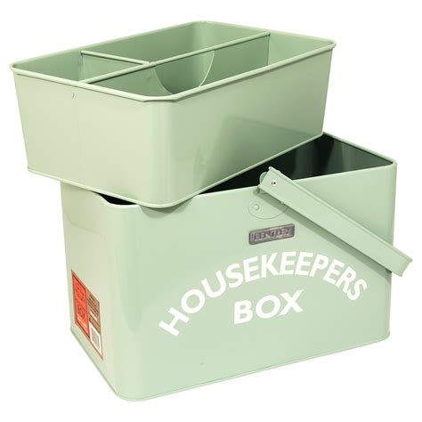 metal housekeepers box|New pale pale Green Metal Housekeepers box with removable .